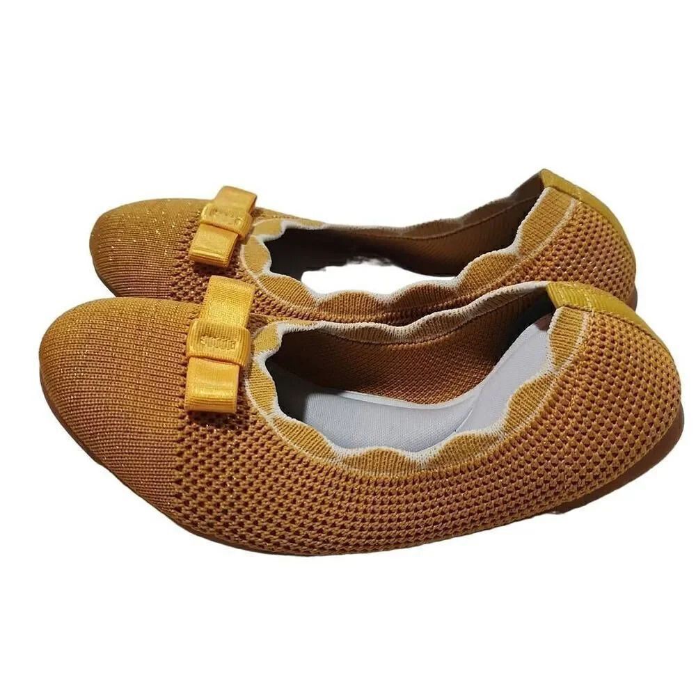 Dream Pairs Girls Size 11 Yellow Glitter Memory Foam Ballet Flat Shoes